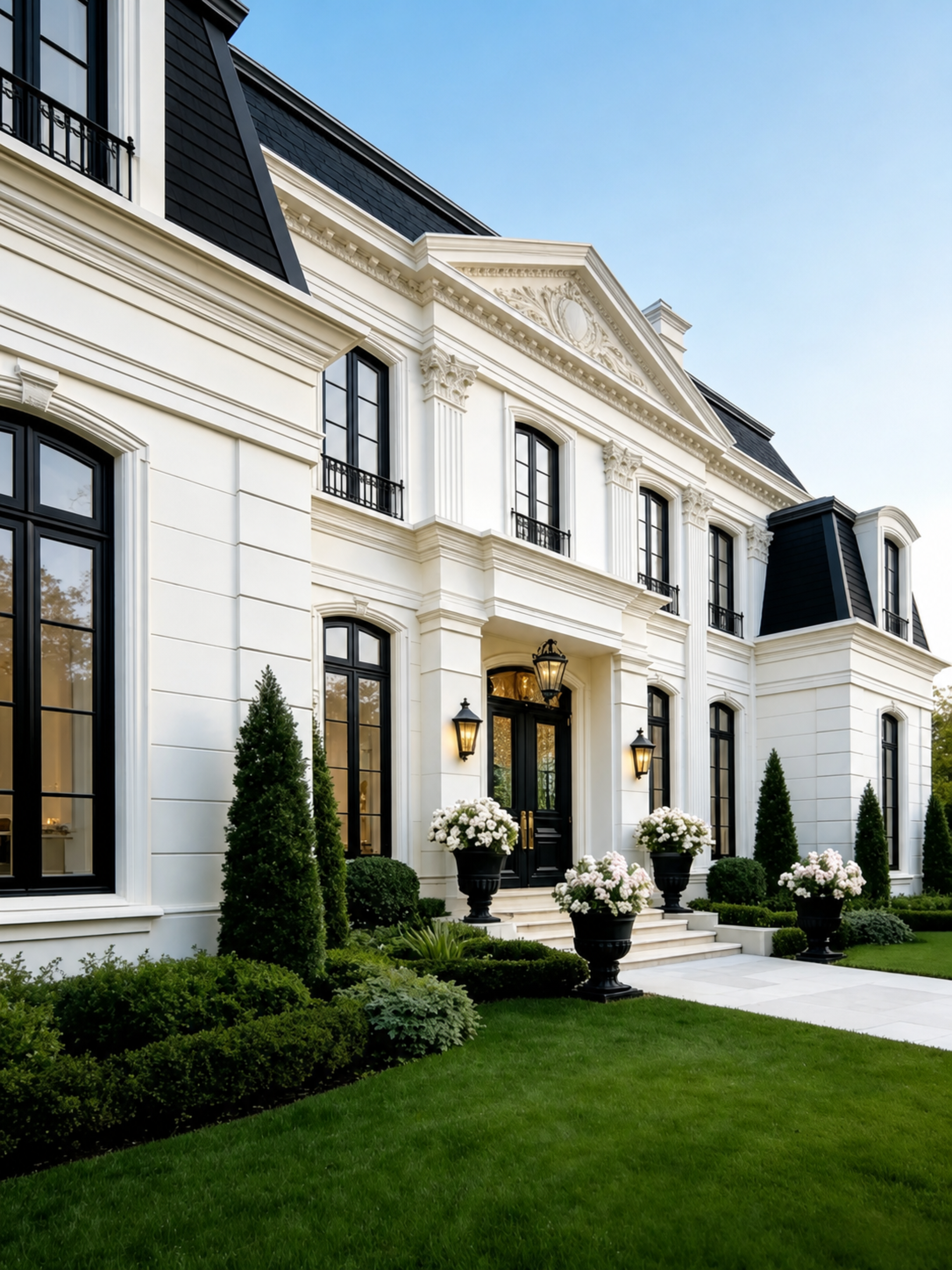 French-style villa exterior showcasing architectural EPS moulding details